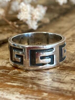 Vintage Mexico 925 Sterling Silver Greek Key Band Ring Size 7.5 – 6g, 8mm Wide